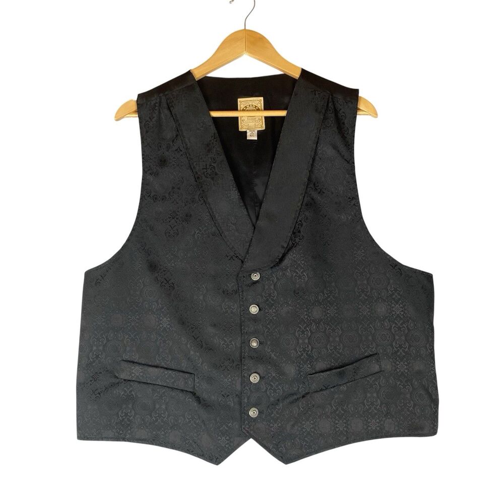 Wah Maker Frontier Vest Mens XL Black Paisley Western Waistcoat USA Made